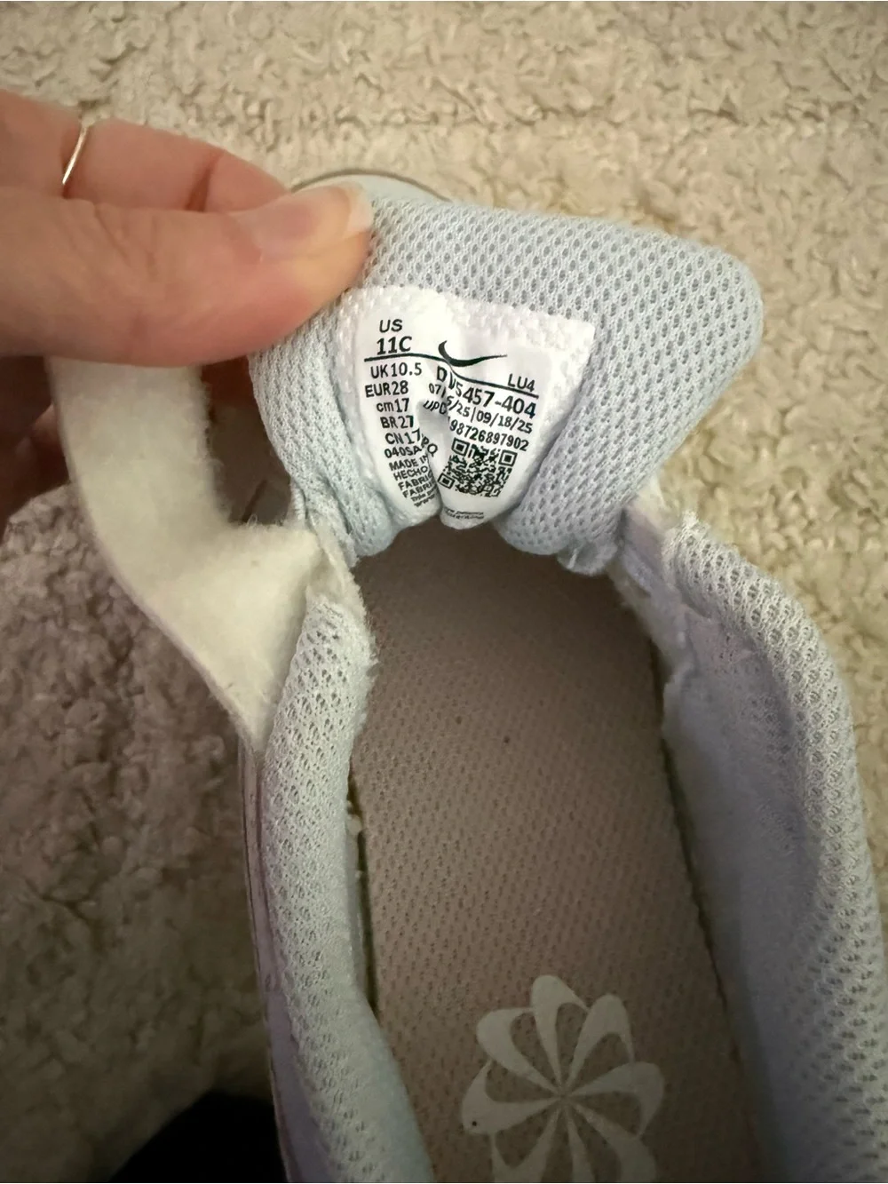 Nike Kids White Sneakers with Light Pink Swoosh